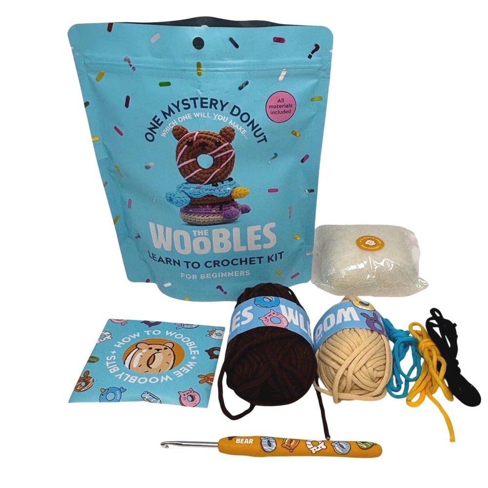 The Woobles Mystery Donut Crochet Kit Beginner Bear Brown Easy Peasy Brand New